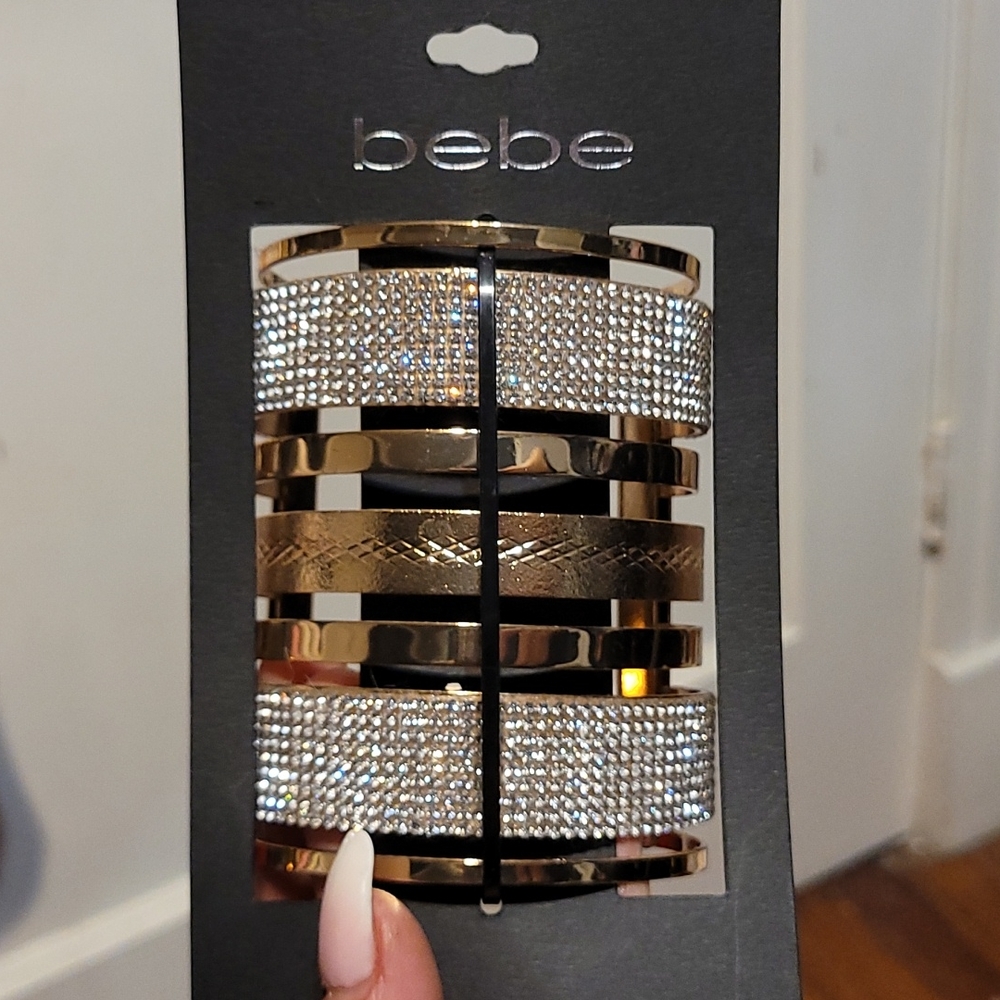 BEBE Gold cuff bracelet with cubic zirconi on it - Picture 6 of 9